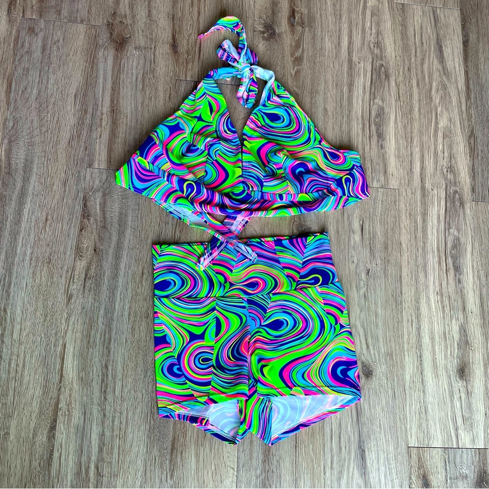 Vibrant Swirl Halter Top and Shorts Set RAVE